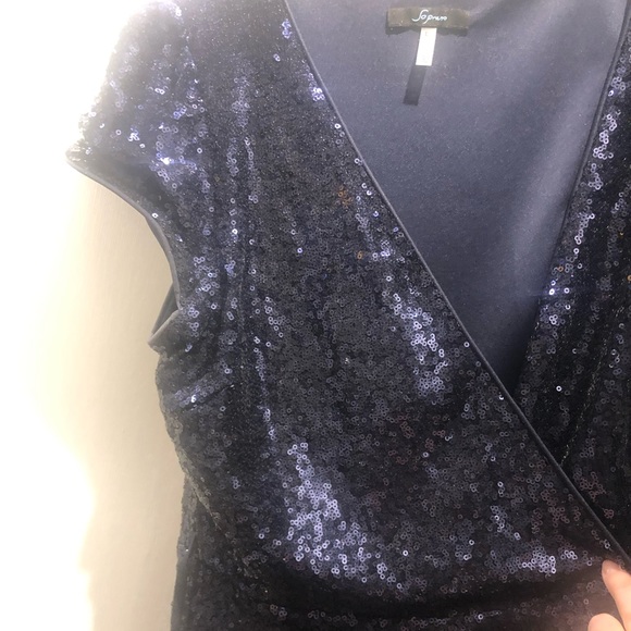 Navy Sequin wrap dress Sz L - Picture 10 of 10